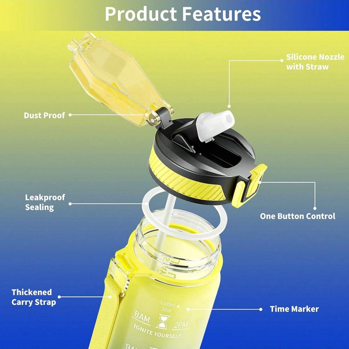 QLUR 32oz Motivational Water Bottle For Women