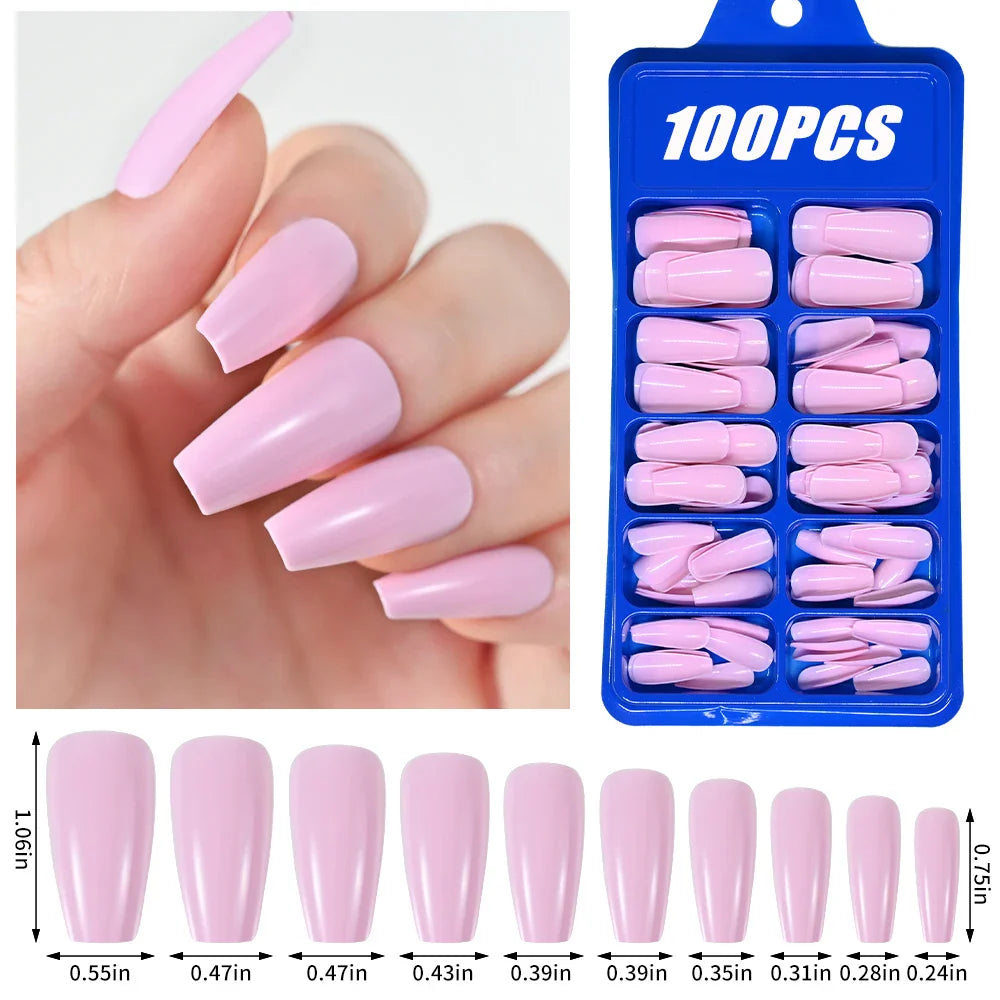 100Pcs Nude Pink Press-On Nails
