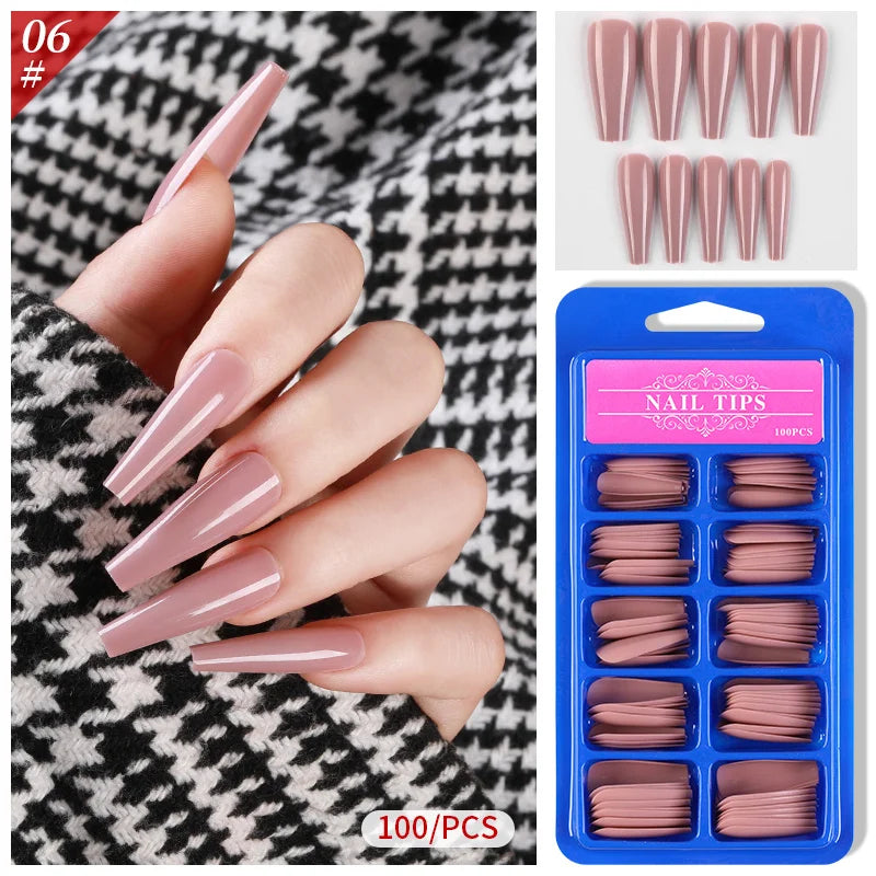 100Pcs Mixed Color Coffin Nails
