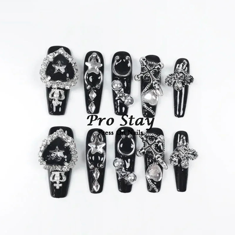 10Pcs Dark Black Y2K Nails
