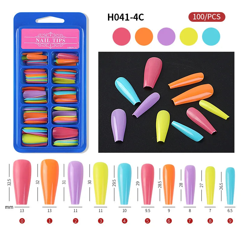 100Pcs Mixed Color Coffin Nails