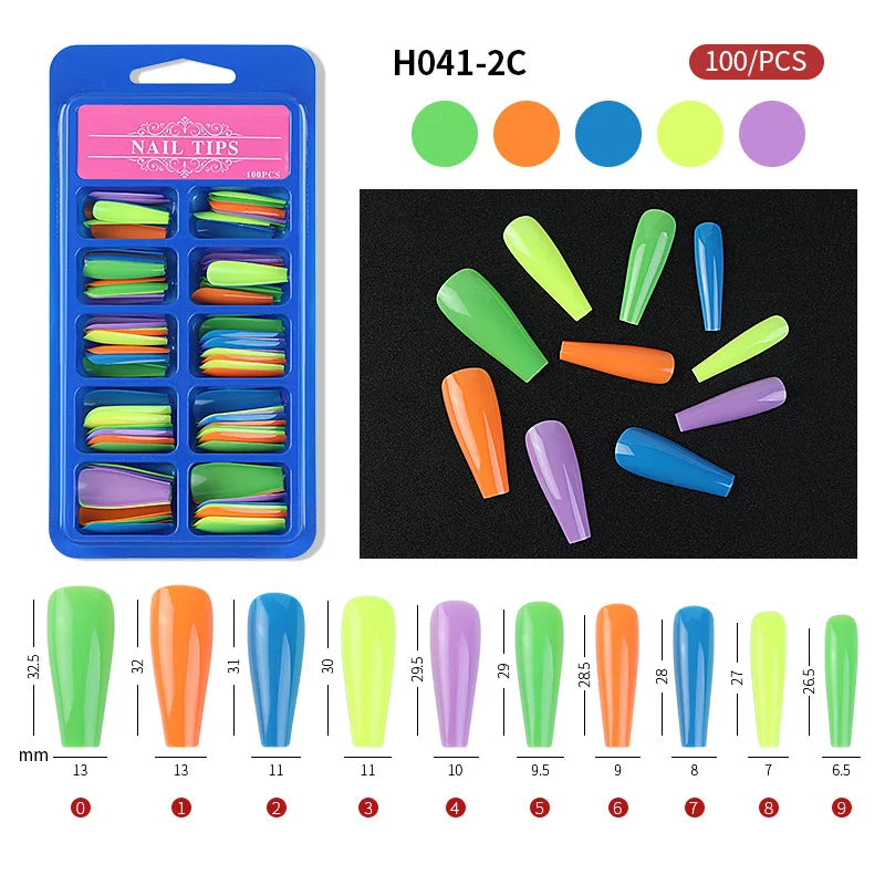100Pcs Mixed Color Coffin Nails