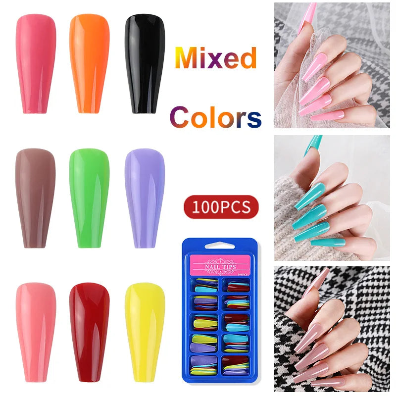 100Pcs Mixed Color Coffin Nails