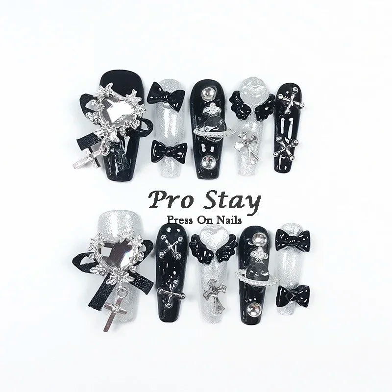 10Pcs Dark Black Y2K Nails