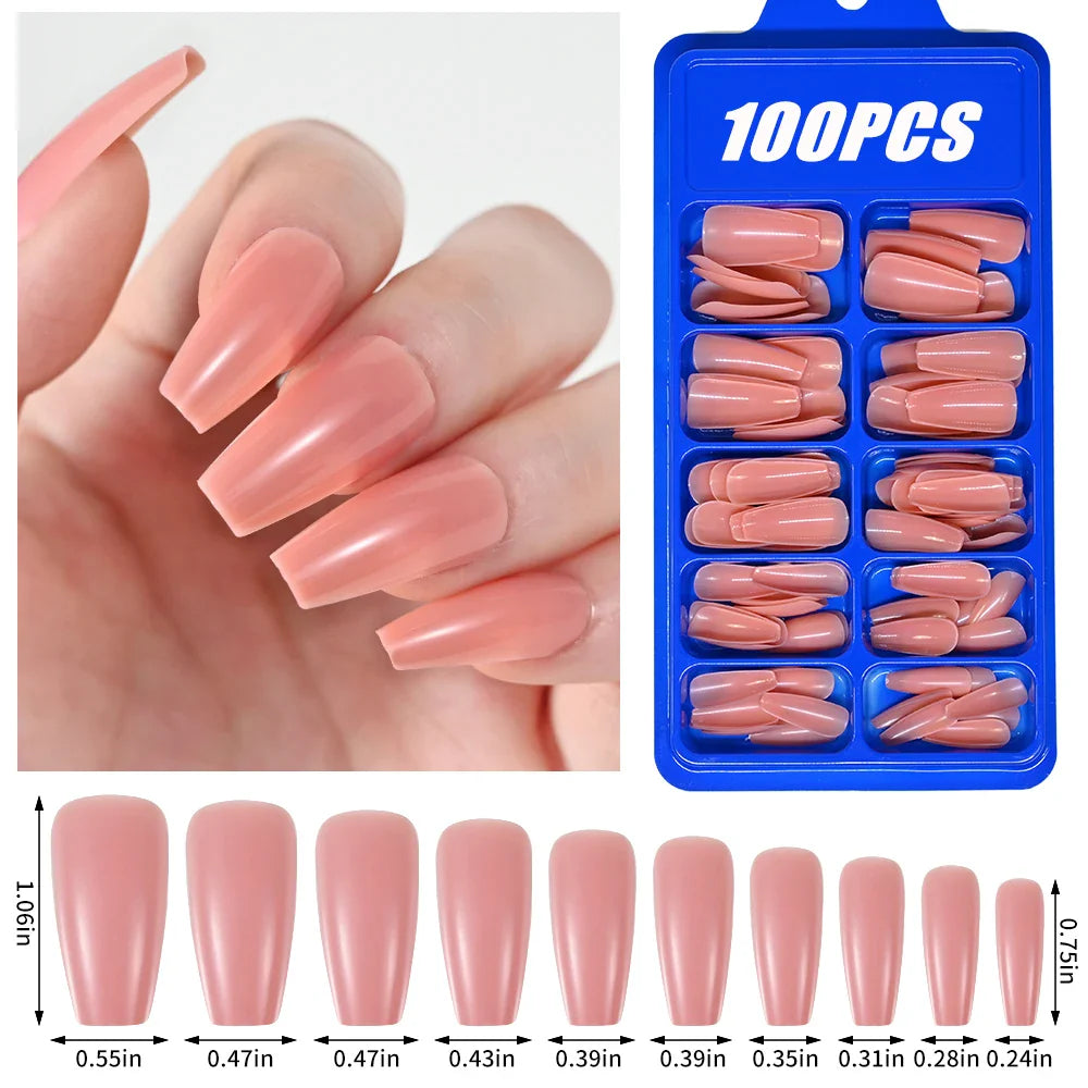100Pcs Nude Pink Press-On Nails