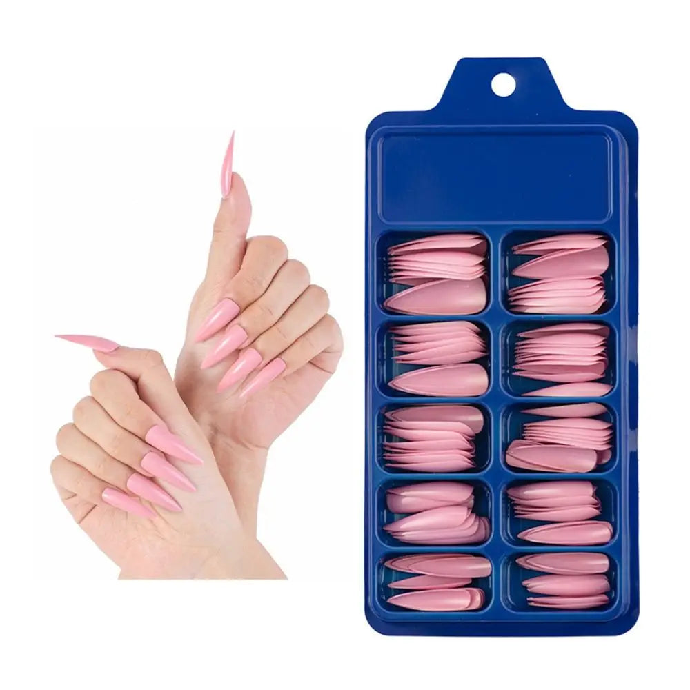 100Pcs Solid Color Stiletto Nails
