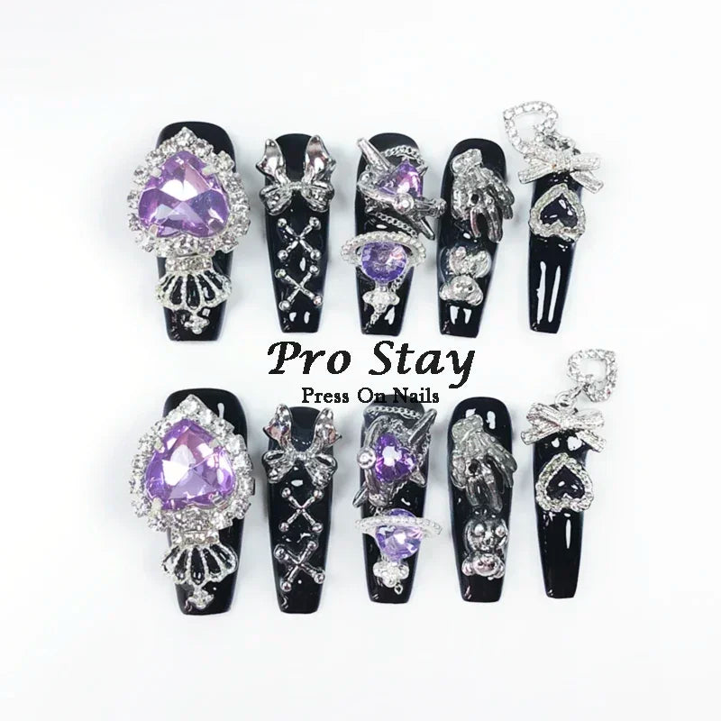 10Pcs Dark Black Y2K Nails