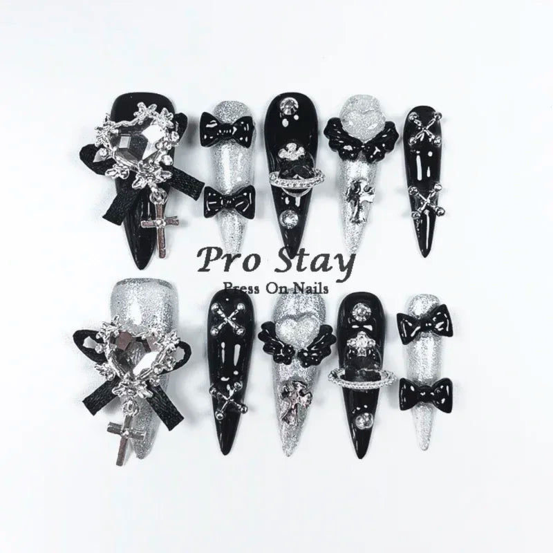 10Pcs Dark Black Y2K Nails
