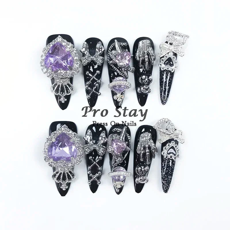 10Pcs Dark Black Y2K Nails