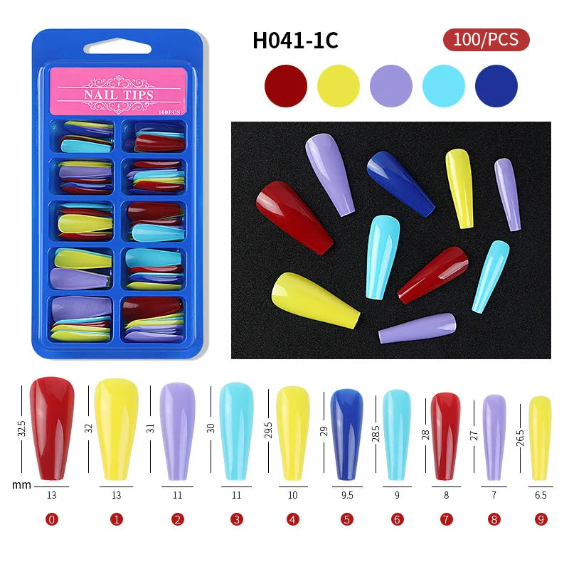 100Pcs Mixed Color Coffin Nails