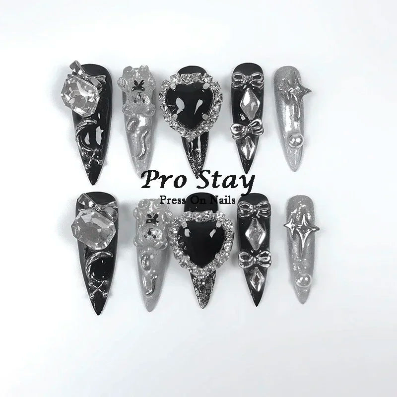 10Pcs Dark Black Y2K Nails