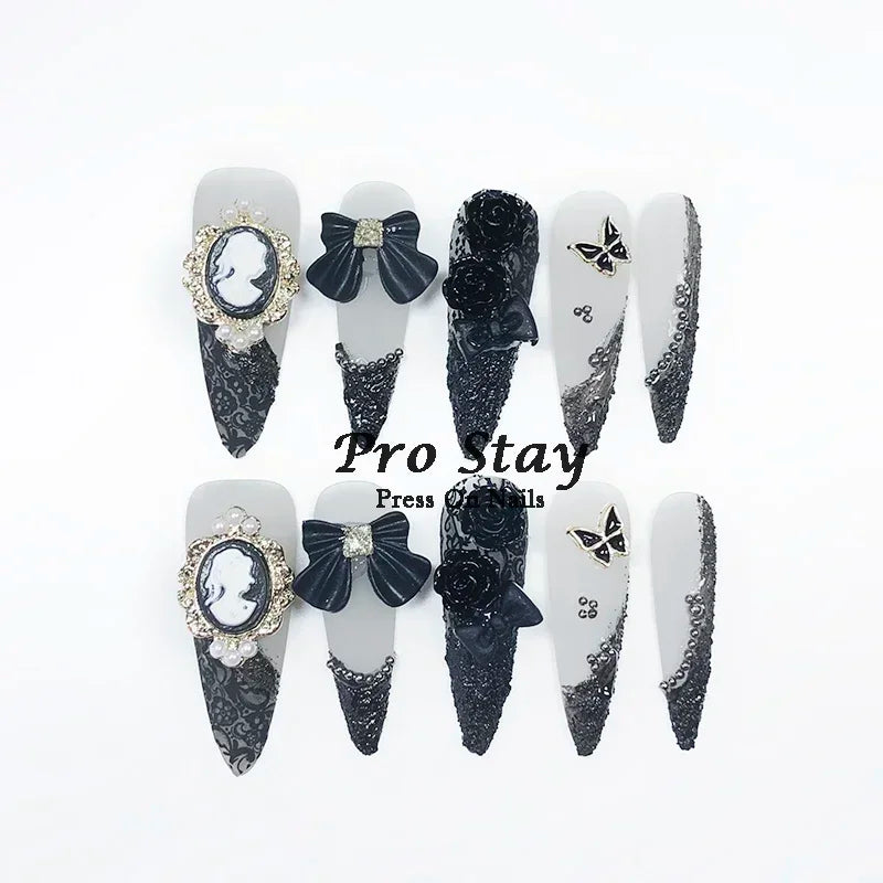 10Pcs Dark Black Y2K Nails