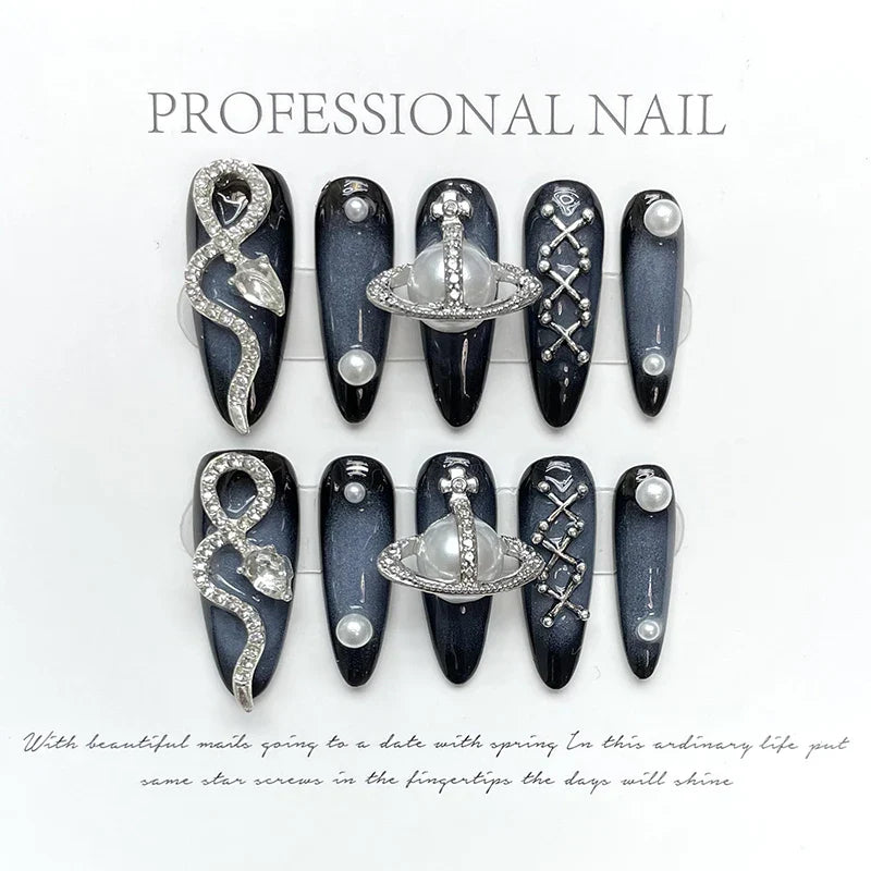 10Pcs Dark Black Y2K Nails