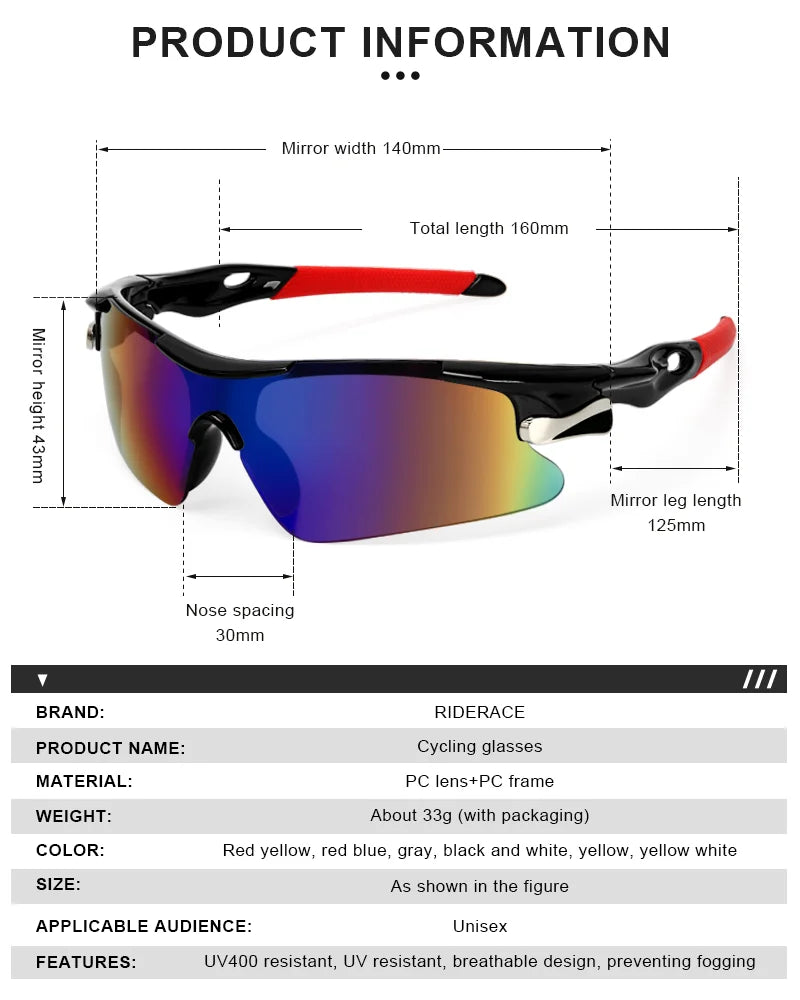 RIDERACE Sports Cycling Sunglasses Men