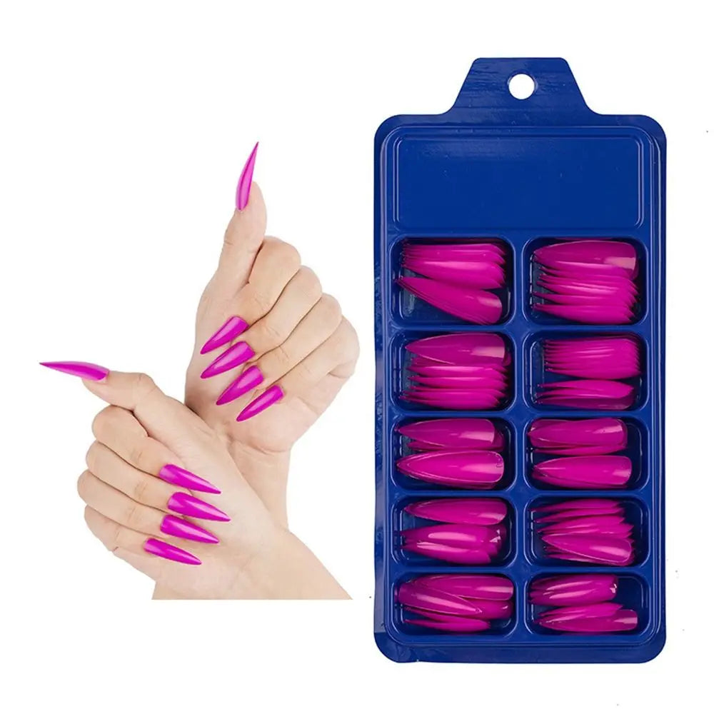 100Pcs Solid Color Stiletto Nails