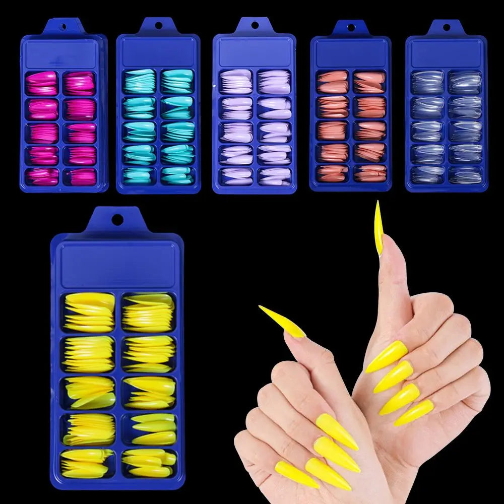 100Pcs Solid Color Stiletto Nails