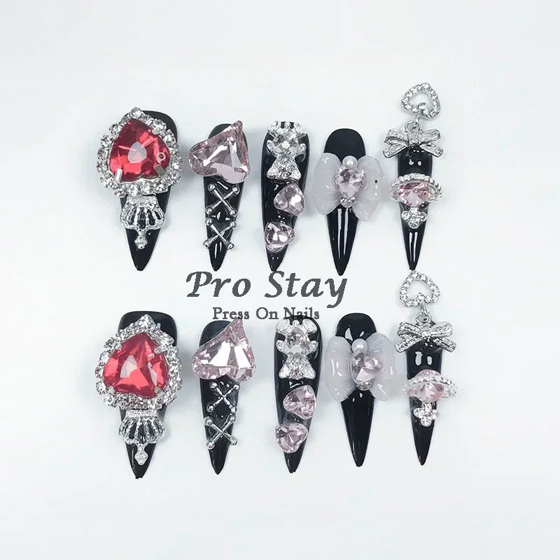 10Pcs Dark Black Y2K Nails