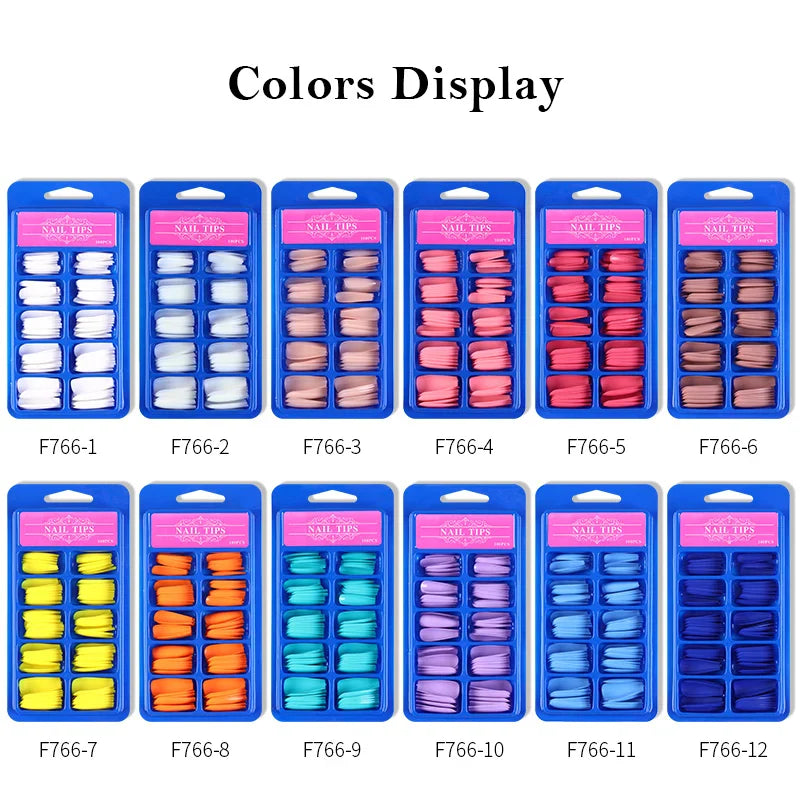 100Pcs Mixed Color Coffin Nails