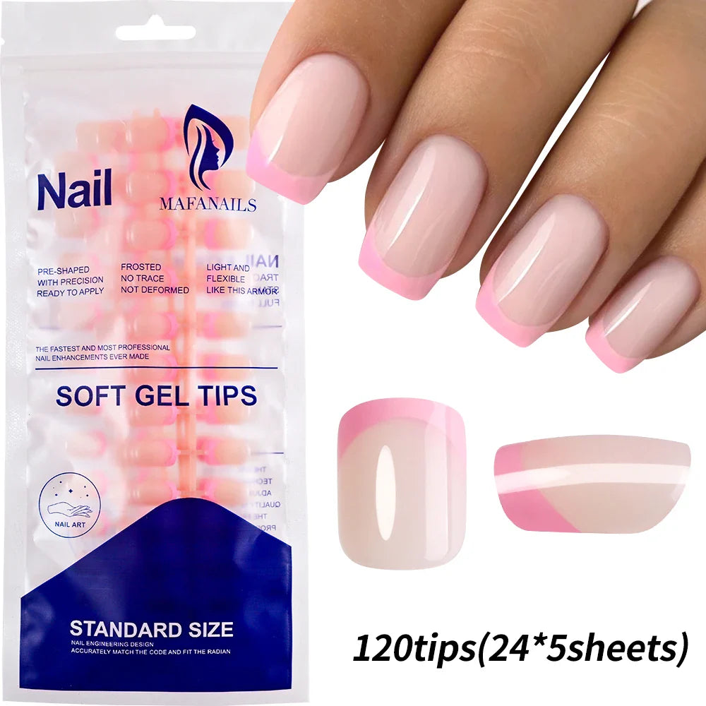 120Pcs Pink French Tip Nails
