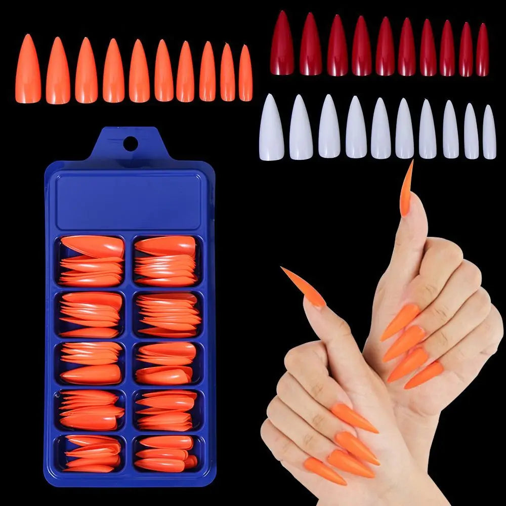 100Pcs Solid Color Stiletto Nails