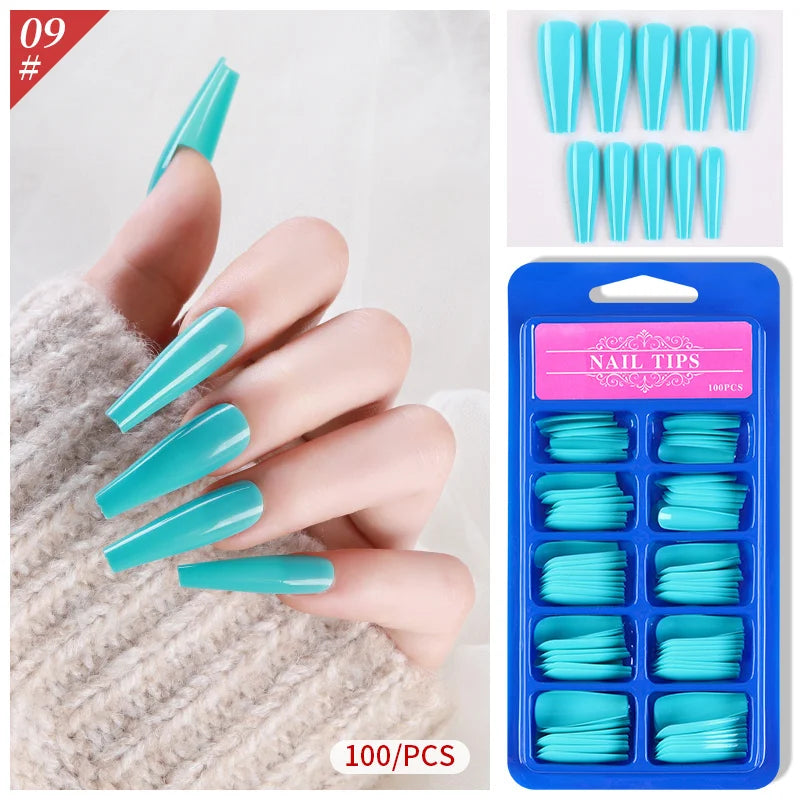 100Pcs Mixed Color Coffin Nails