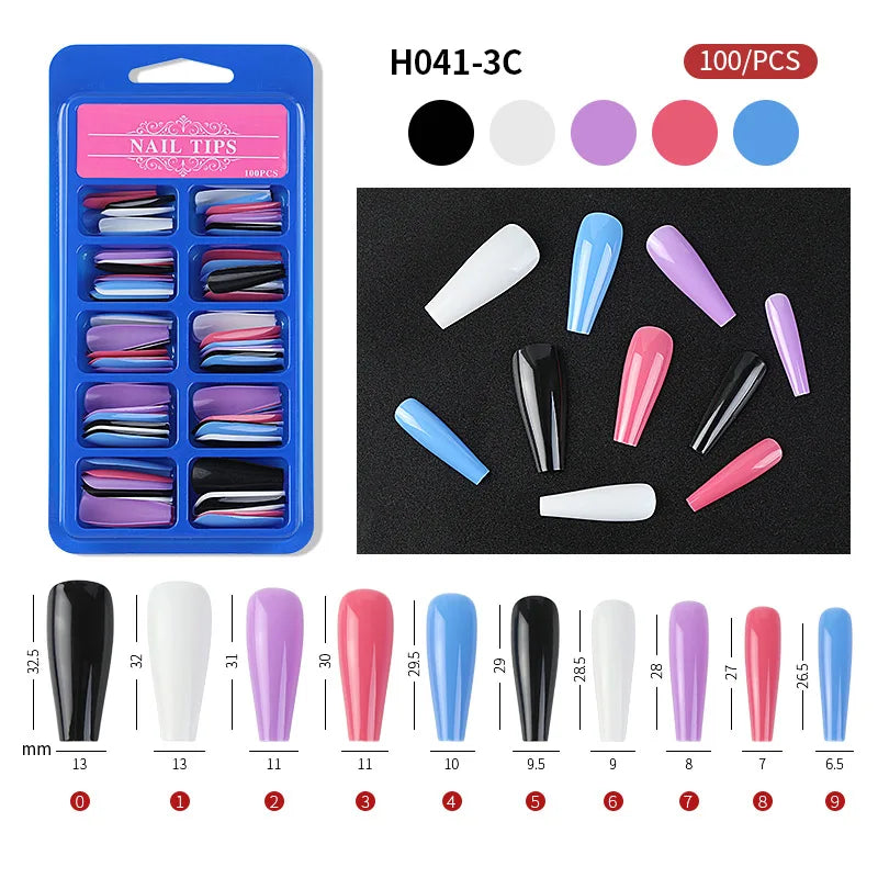 100Pcs Mixed Color Coffin Nails
