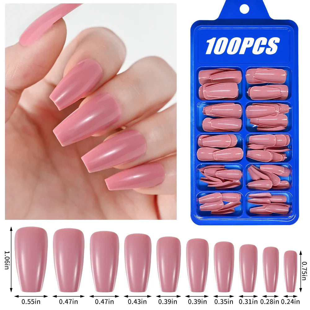 100Pcs Nude Pink Press-On Nails