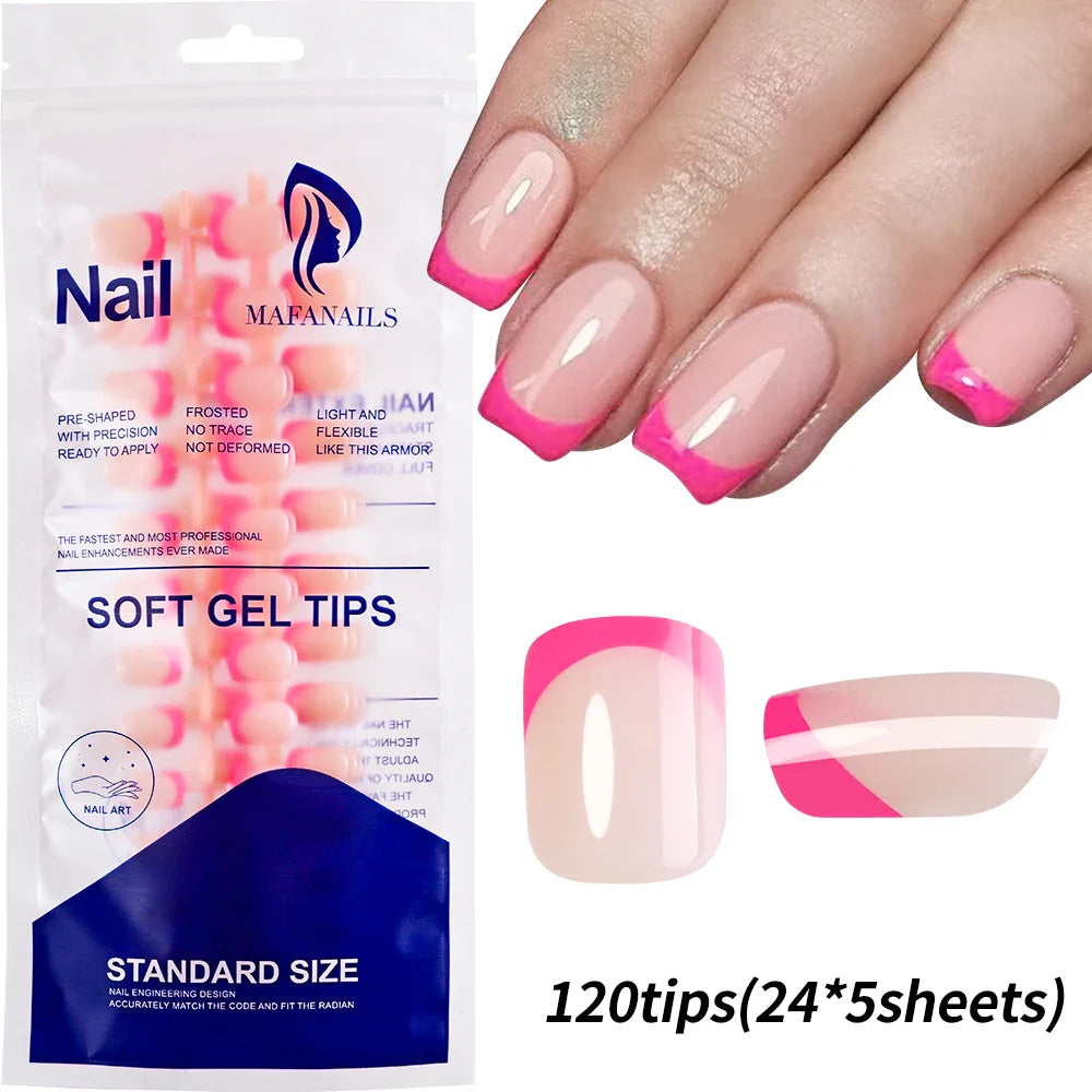 120Pcs Pink French Tip Nails