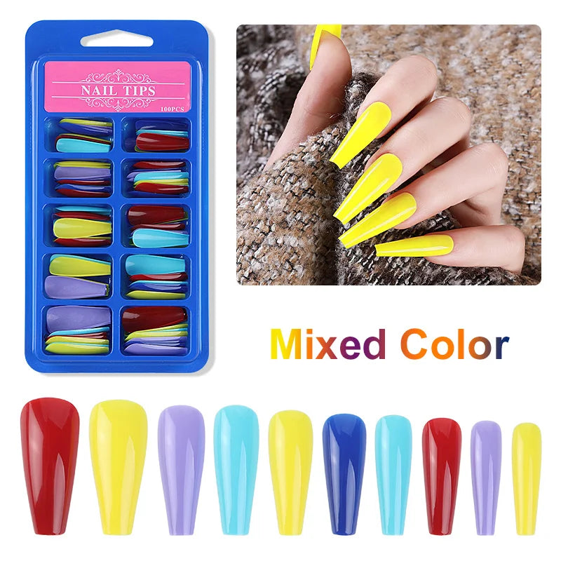 100Pcs Mixed Color Coffin Nails