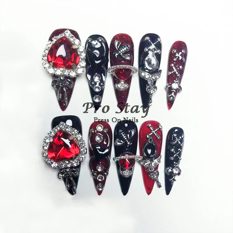 10Pcs Dark Black Y2K Nails