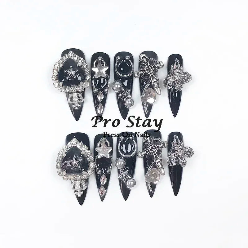 10Pcs Dark Black Y2K Nails