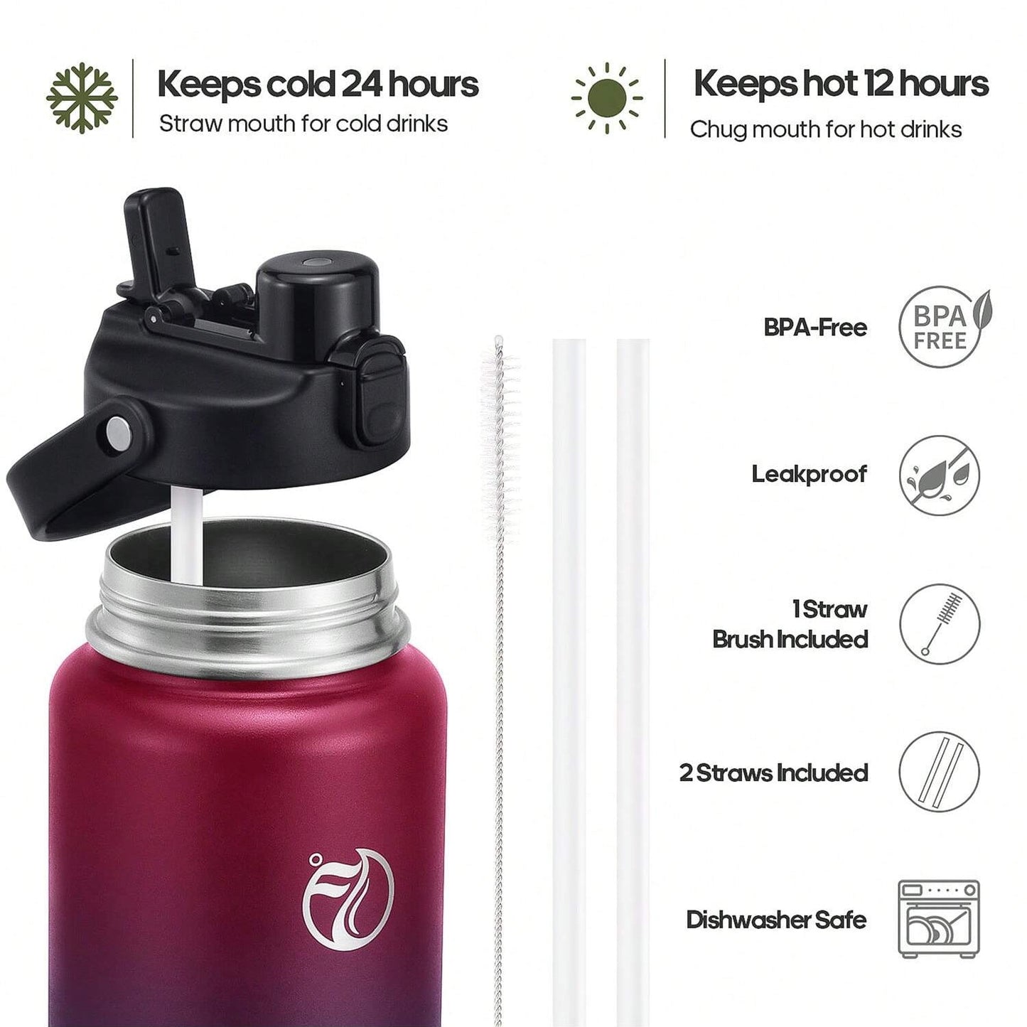 Hydropal Insulated Water Bottle with 2-in-1 Lid