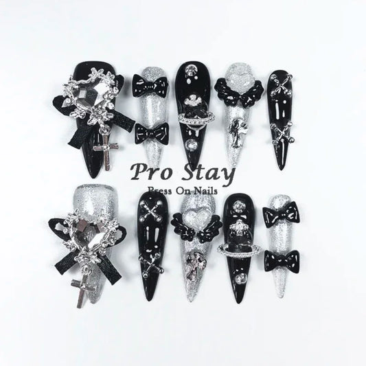 10Pcs Dark Black Y2K Nails
