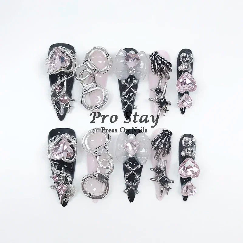 10Pcs Dark Black Y2K Nails