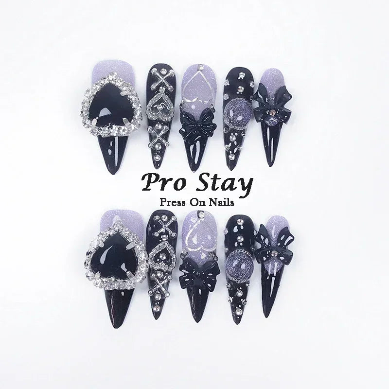 10Pcs Dark Black Y2K Nails