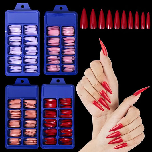 100Pcs Solid Color Stiletto Nails